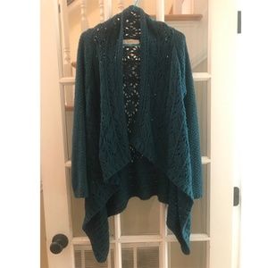 Teal crochet drape cardigan